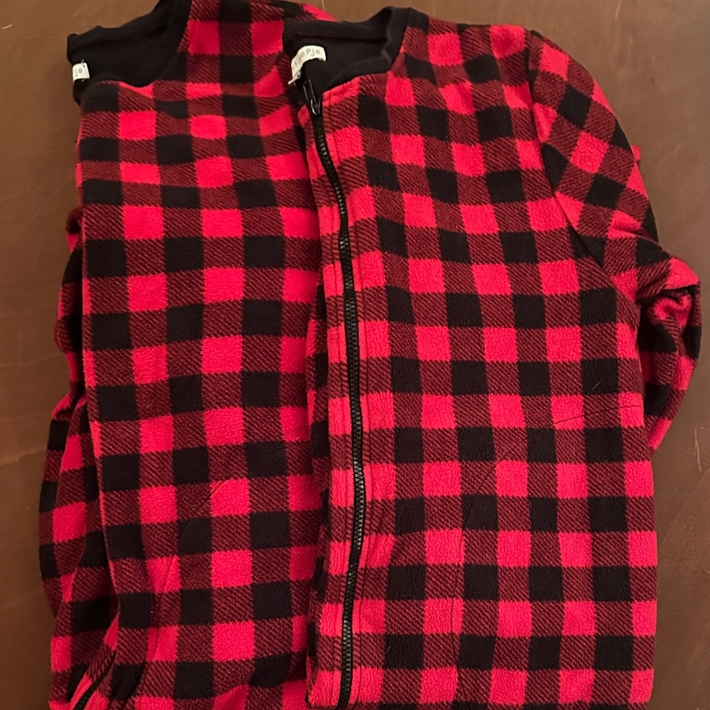 Red and Black Plaid Zip-Up Onsies